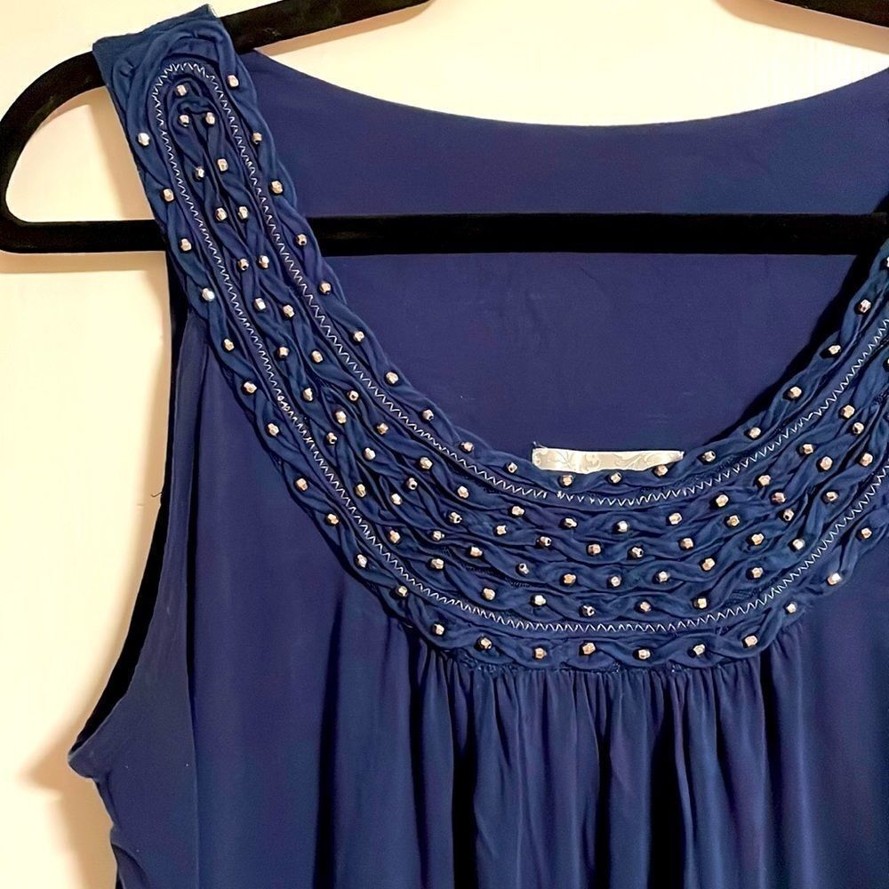 Dress Barn soft, beaded and detailed round yoke tank with gathers